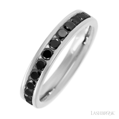 14K White Gold band with 13 Round Black Diamond having TCW-.65