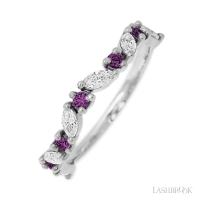 14K White Gold band with alternating 6 Round Purple Diamond and 5 Marquise Lab Grown Diamond having TCW-.68