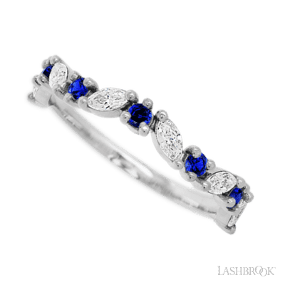 14K White Gold band with alternating 6 Round Sapphire and 5 Marquise Lab Grown Diamond having TCW-.68