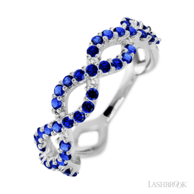14K White Gold band with 46 Round Sapphire having TCW-.69