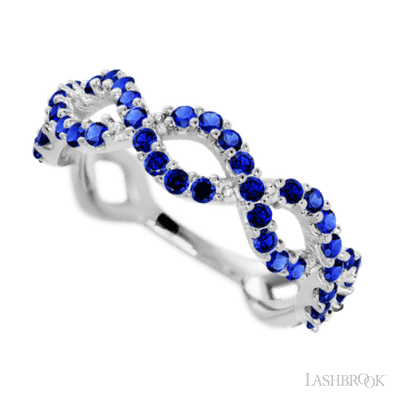 14K White Gold band with 46 Round Sapphire having TCW-.69