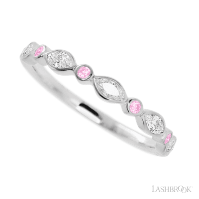14K White Gold band with alternating 4 Round Light Pink Sapphire and 5 Marquise Lab Grown Diamond having TCW-.56