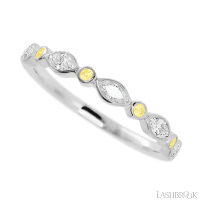 14K White Gold band with alternating 4 Round Light Yellow Sapphire and 5 Marquise Lab Grown Diamond having TCW-.56
