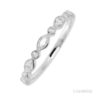14K White Gold band with 4 Round and 5 Marquise Lab Grown Diamond having TCW-.56