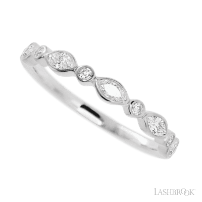 14K White Gold band with 4 Round and 5 Marquise Lab Grown Diamond having TCW-.56