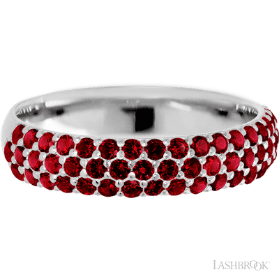 14K White Gold band with 52 Round Dark Ruby having TCW-.78