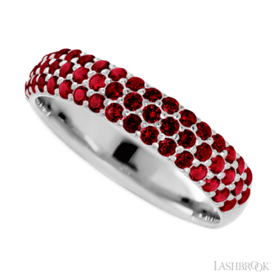 14K White Gold band with 52 Round Dark Ruby having TCW-.78