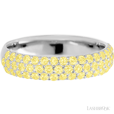 14K White Gold band with 52 Round Light Yellow Sapphire having TCW-.78