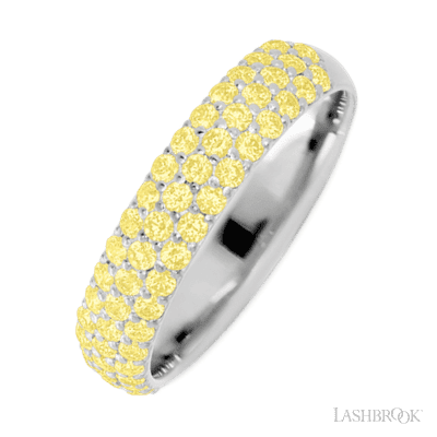 14K White Gold band with 52 Round Light Yellow Sapphire having TCW-.78