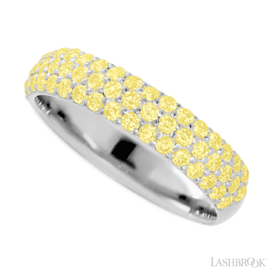 14K White Gold band with 52 Round Light Yellow Sapphire having TCW-.78
