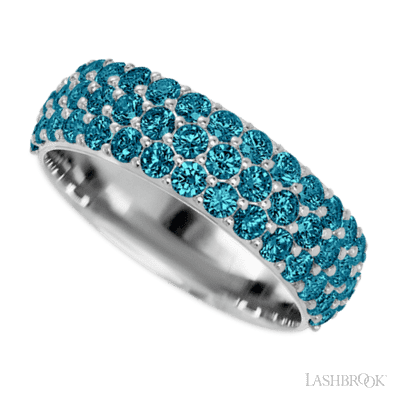 14K White Gold band with 46 Round Ocean Blue Diamond having TCW-1.38
