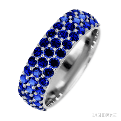 14K White Gold band with 46 Round Sapphire having TCW-1.38
