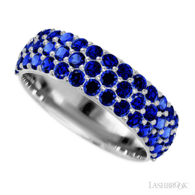 14K White Gold band with 46 Round Sapphire having TCW-1.38