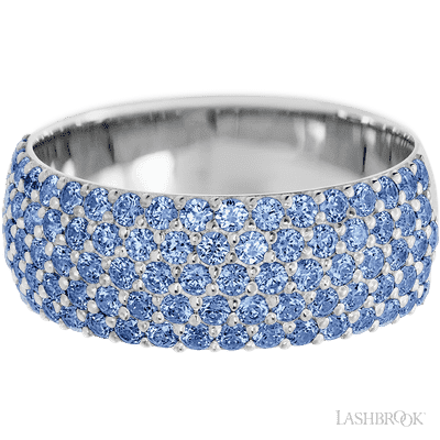 14K White Gold band with 88 Round Denim Sapphire having TCW-1.32