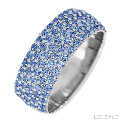 14K White Gold band with 88 Round Denim Sapphire having TCW-1.32