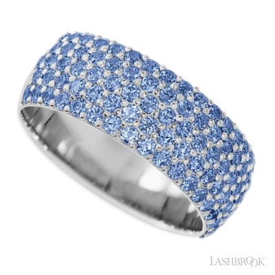14K White Gold band with 88 Round Denim Sapphire having TCW-1.32