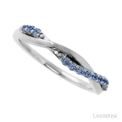 14K White Gold band with 13 Round Denim Sapphire having TCW-.2