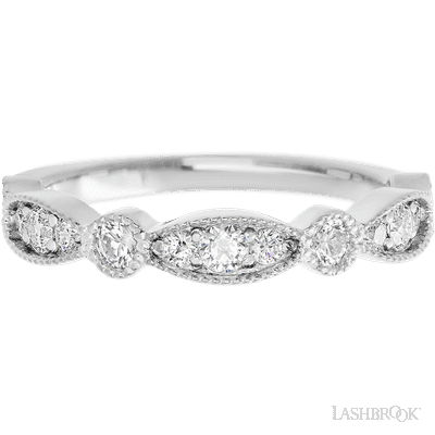 14K White Gold band with alternating 7 Round Lab Grown Diamond and 6 Round Lab Grown Diamond having TCW-.47