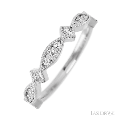 14K White Gold band with alternating 7 Round Lab Grown Diamond, 6 Round Lab Grown Diamond and 4 Princess Lab Grown Diamond having TCW-.51