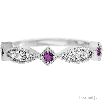 14K White Gold band with alternating 3 Round Purple Diamond, 2 Round Lab Grown Diamond and 4 Round Lab Grown Diamond having TCW-.27