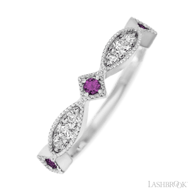 14K White Gold band with alternating 3 Round Purple Diamond, 2 Round Lab Grown Diamond and 4 Round Lab Grown Diamond having TCW-.27