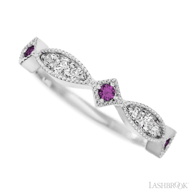 14K White Gold band with alternating 3 Round Purple Diamond, 2 Round Lab Grown Diamond and 4 Round Lab Grown Diamond having TCW-.27