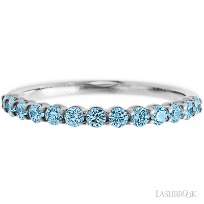 14K White Gold band with 13 Round Aqua Diamond having TCW-.39