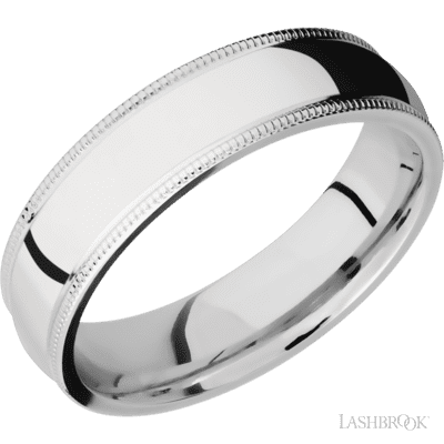 6 mm wide Domed Milgrain Edges 14K White Gold band.