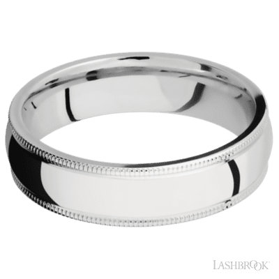 6 mm wide Domed Milgrain Edges 14K White Gold band.