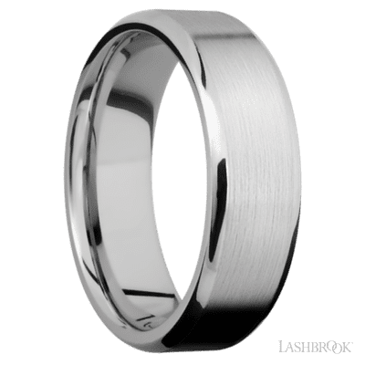 7 mm wide Beveled 14K White Gold band.