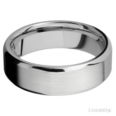 7 mm wide Beveled 14K White Gold band.