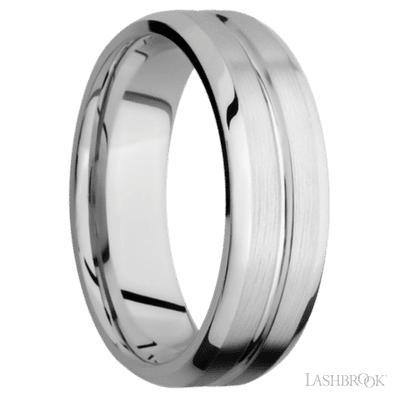 7 mm wide Beveled with Center Accent Groove 14K White Gold band.