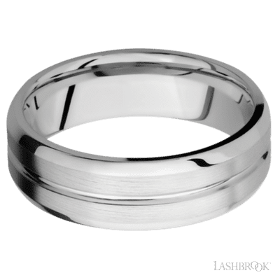 7 mm wide Beveled with Center Accent Groove 14K White Gold band.