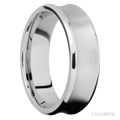 7 mm wide Concave Bevel 14K White Gold band.