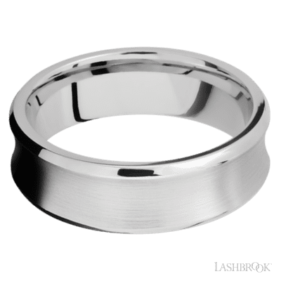 7 mm wide Concave Bevel 14K White Gold band.