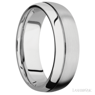 7 mm wide Domed with Off Center Accent Groove 14K White Gold band.