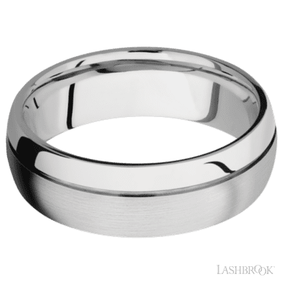 7 mm wide Domed with Off Center Accent Groove 14K White Gold band.