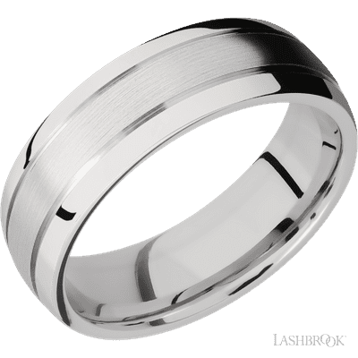 7 mm wide Domed with two accent grooves 14K White Gold band.