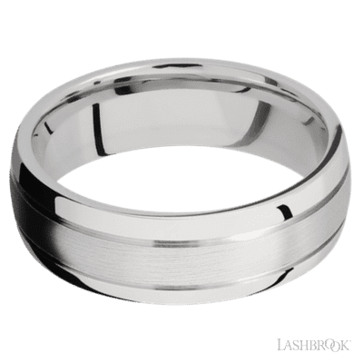 7 mm wide Domed with two accent grooves 14K White Gold band.