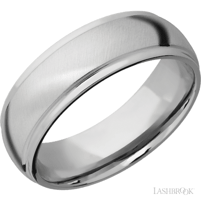 7 mm wide Domed Stepped Down Edges 14K White Gold band.