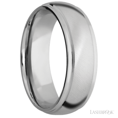7 mm wide Domed Stepped Down Edges 14K White Gold band.