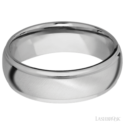 7 mm wide Domed Stepped Down Edges 14K White Gold band.