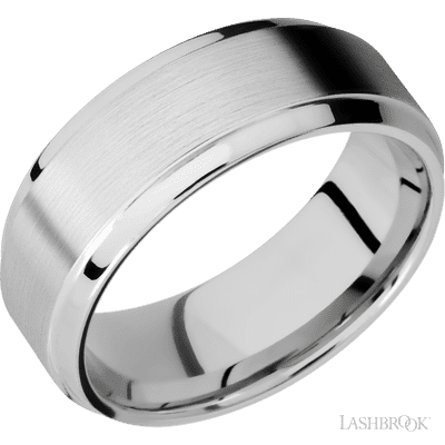 8 mm wide Stepped Bevel 14K White Gold band.
