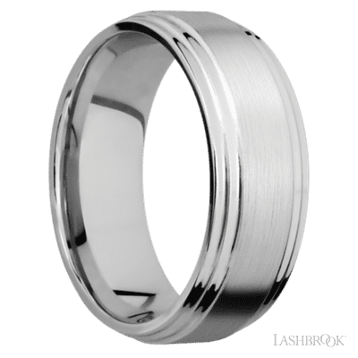 8 mm wide Flat Double Stepped Edges 14K White Gold band.