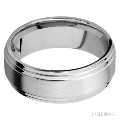 8 mm wide Flat Double Stepped Edges 14K White Gold band.