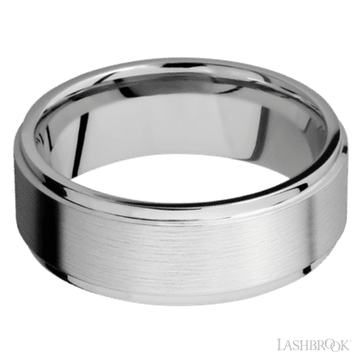 8 mm wide Flat Grooved Edges 14K White Gold band.
