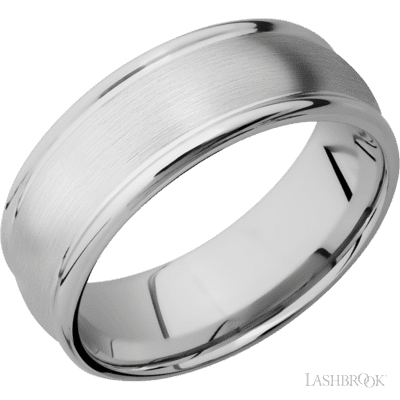 8 mm wide Domed Rounded Edges 14K White Gold band.