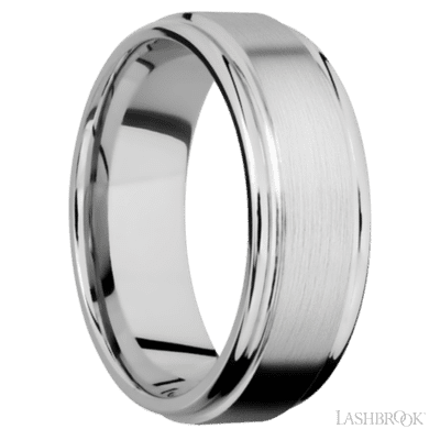 8 mm wide Flat Rounded Edges 14K White Gold band.