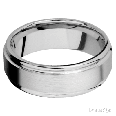 8 mm wide Flat Rounded Edges 14K White Gold band.