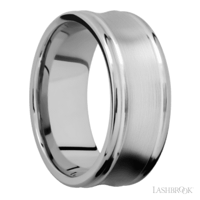 9 mm wide Concaved Center Round Edges 14K White Gold band.